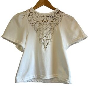Sea NY lace neck short sleeve a-line terry sweatshirt top  excellent condition